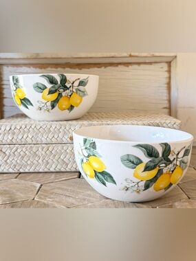Royal Norfolk Stoneware Bowls, Lemon Branches, SET/2, 5.5”Inches